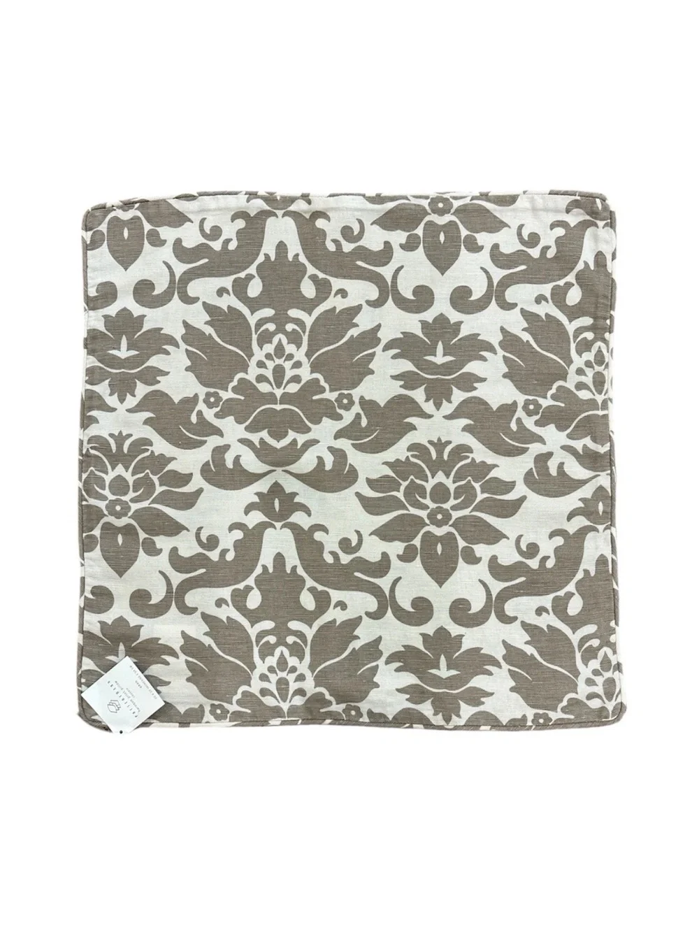 Pottery Barn Pillow Cover 20x20 Damask Scroll Brown Cream Linen Cotton NWT